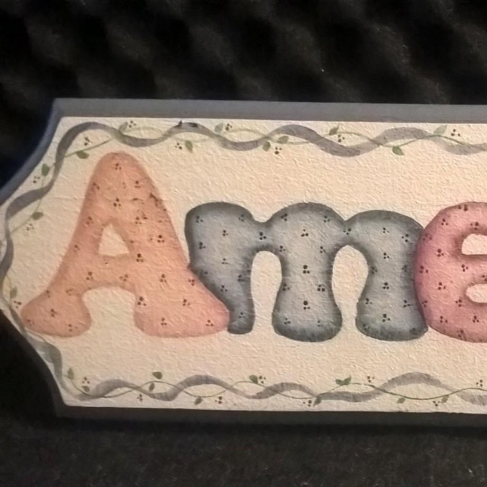 Vintage AMEN Plaque Wall Art Teddy Bear for Childs Room